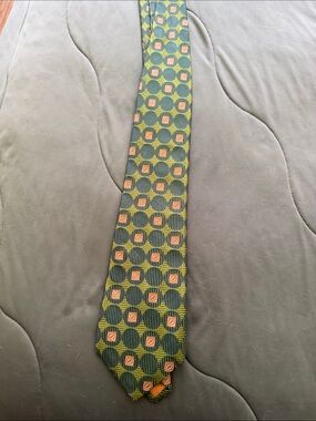 Chelsea by Robert Talbott Olive Green Geometric Silk Tie with Coral Squares